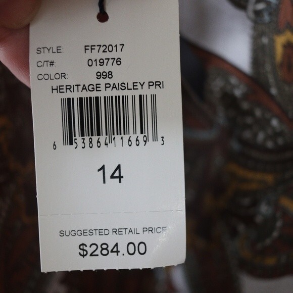 Magaschoni Heritage Paisley Silk Pussycat Bow Top Size 14 Brown Print Elegant - Picture 12 of 16